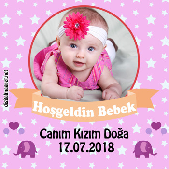 Sevimli Balon 2 Temalı Bebek Fil  Hoşgeldin   Kare Parti Afişi