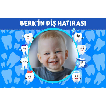 Sevimli Dişler ile Mavi Diş Desenler Temalı Diş Buğdayı Magnet