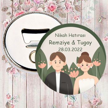 Sevimli Gelin Damat ile Uzun Yeşil Yapraklar Temalı Magnet Açacak