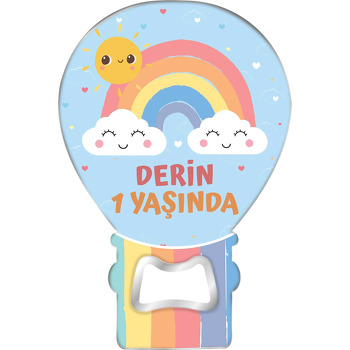 Sevimli Gökkuşağı Mavi Kalpli Fonda Temalı Balon Magnet Açacak