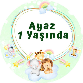 Sevimli Hayvanlar ile Soft Yeşil Fon Temalı Sticker