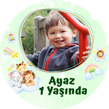 Sevimli Hayvanlar ile Soft Yeşil Fon Temalı Sticker