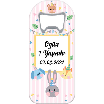 Sevimli Hayvanlar Partide Pembe Çizgili Fon Temalı Uzun Magnet Açacak