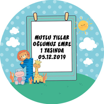 Sevimli Hayvanlar Temalı 1 Yaş Sticker