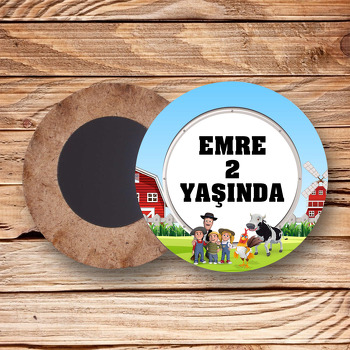 Sevimli Horoz Temalı Daire Ahşap Magnet