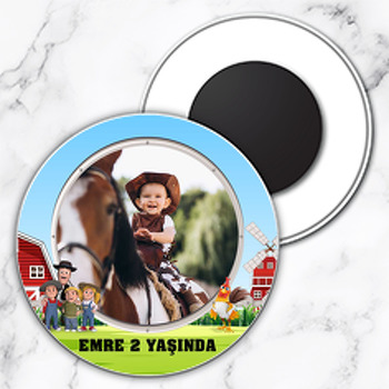 Sevimli Horoz Temalı Daire Plastik Magnet