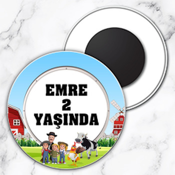 Sevimli Horoz Temalı Daire Plastik Magnet