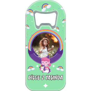 Sevimli Kız ve Unicorn Lila Fon Temalı Resimli Uzun Magnet Açacak