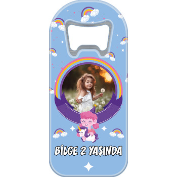 Sevimli Kız ve Unicorn Mavi Fon Temalı Resimli Uzun Magnet Açacak