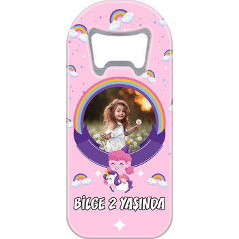 Sevimli Kız ve Unicorn Pembe Fon Temalı Resimli Uzun Magnet Açacak