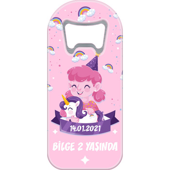 Sevimli Kız ve Unicorn Pembe Fon Temalı Uzun Magnet Açacak