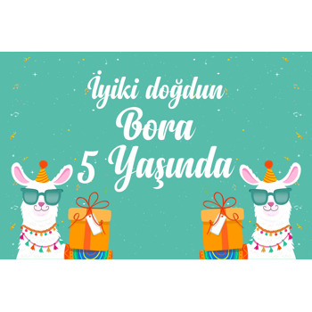 Sevimli Lama Partide Temalı Doğum Günü Magnet