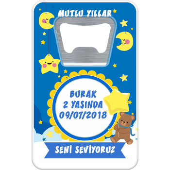 Sevimli Mavi Ayıcık Temalı Dikdörtgen Magnet Açacak