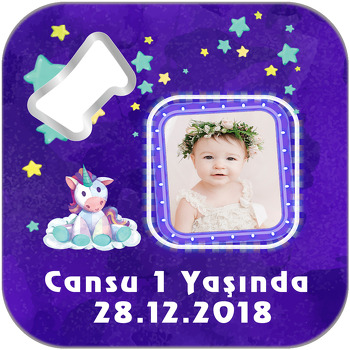 Sevimli Mor Temalı Unicorn Kare Magnet Açacak