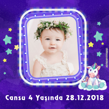 Sevimli Mor Unicorn Temalı Kare Parti Afiş