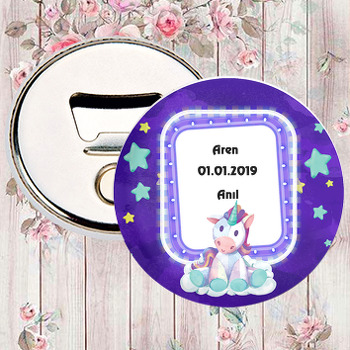 Sevimli Mor Unicorn  Temalı Magnet Açacak