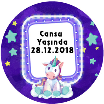 Sevimli Mor Unicorn  Temalı Sticker