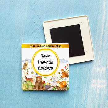 Sevimli Orman Temalı Plastik Kare Magnet