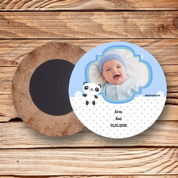 Sevimli Panda Bebek Ahşap Daire Magnet