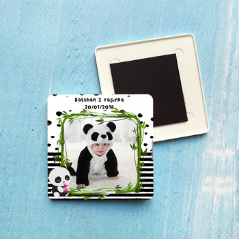 Sevimli Panda Temalı Kare Plastik Kare Magnet