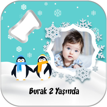 Sevimli Penguen Temalı Kare Magnet Açacak