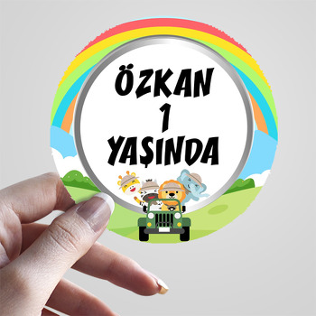 Sevimli Safari Hayvanları ile Gökkuşağı Temalı Sticker