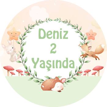 Sevimli Soft Hayvanlar ile Yaprak Çerçeve Temalı Sticker