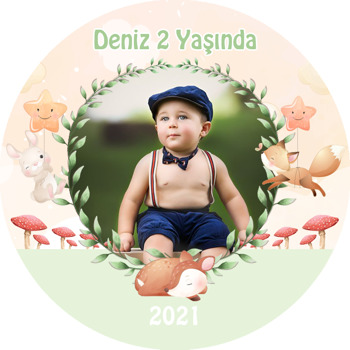 Sevimli Soft Hayvanlar ile Yaprak Çerçeve Temalı Sticker