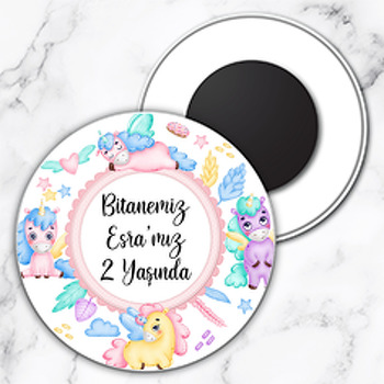 Sevimli Soft Unicorn Temalı Daire Plastik Hediyelik Magnet