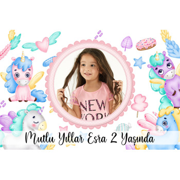 Sevimli Soft Unicorn Temalı Doğum Günü Magnet