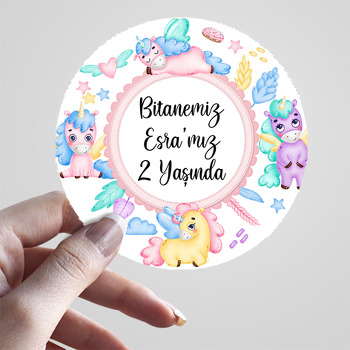 Sevimli Soft Unicorn Temalı Doğum Günü Sticker