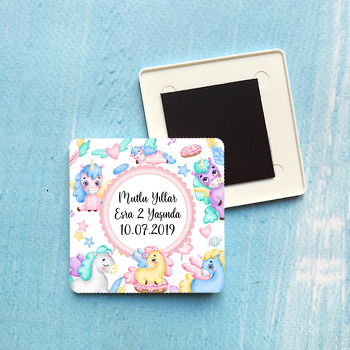 Sevimli Soft Unicorn Temalı Plastik Kare Magnet