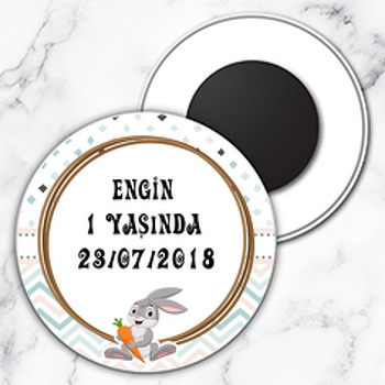 Sevimli Tavşan Temalı Daire Plastik Magnet