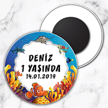 Sevimli Turuncu Balık Temalı Daire Plastik Magnet