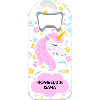 Sevimli Unicorn ile Çiçekli Fon Temalı Uzun Magnet Açacak