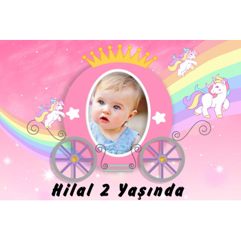 Sevimli Unicornlar Temalı Resimli Doğum Günü Afiş