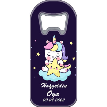 Sevimli Yıldızlı Unicorn Lacivert Fon Temalı Uzun Magnet Açacak