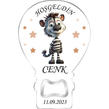 Sevimli Zebra ile Kahverengi Yıldızlar Temalı Balon Magnet Açacak