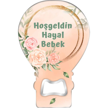 Simli Çerçeve ile Şeftali Rengi Güller Temalı Balon Magnet Açacak