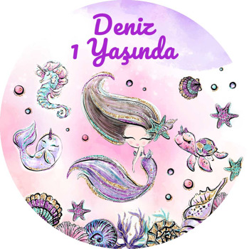 Simli Denizkızı ile Deniz Canlıları Temalı Sticker