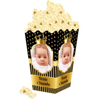 Simli Siyah Puantiye ile Gold Çerçeve Temalı Popcorn Kutusu