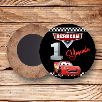 Şimşek Mcqueen 1 Yaş Temalı Daire Ahşap Magnet