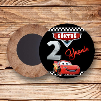 Şimşek Mcqueen 2 Yaş Temalı Daire Ahşap Magnet