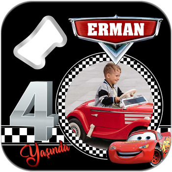 Şimşek Mcqueen 4 Yaş Temalı Kare Magnet Açacak