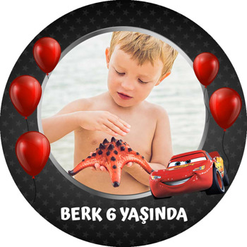 Şimşek Mcqueen ile Kırmızı Balon Siyah Fon Temalı Sticker