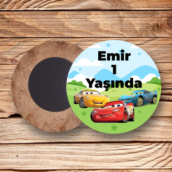 Şimşek Mcqueen Orman Temalı Daire Ahşap Magnet