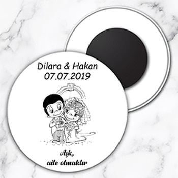 Şıpsevdi Gelin Damat Temalı Daire Plastik Magnet