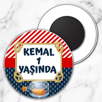 Şişede Gemi ile Denizci Temalı Daire Plastik Magnet