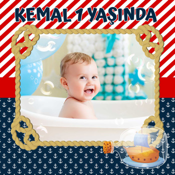 Şişede Gemi ile Denizci Temalı Kare Parti Afiş