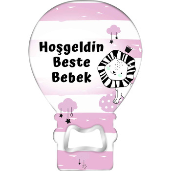 Siyah Beyaz Aslan ile Pembe Fon Temalı Balon Magnet Açacak